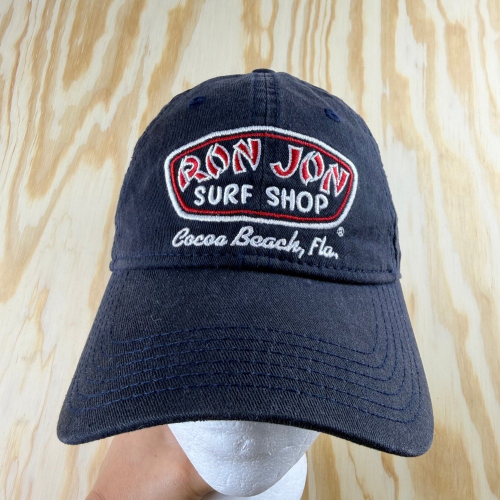 Ron Jon Surf Shop Cocoa Beach Florida Navy Blue Hat Leather Strapback Cap
